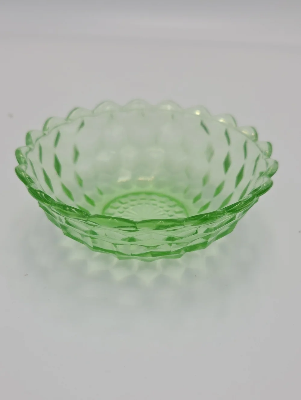 Green Pressed Glass Scalloped Bowl